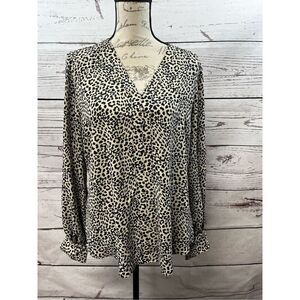Express large long sleeve black and tan animal‎ print blouse - CP